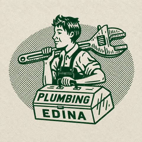 Edina Plumbing heritage emblem — tradesman with a pipe wrench