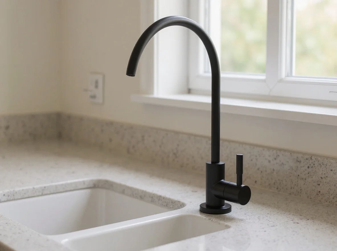 A dedicated reverse-osmosis drinking-water faucet at a kitchen sink