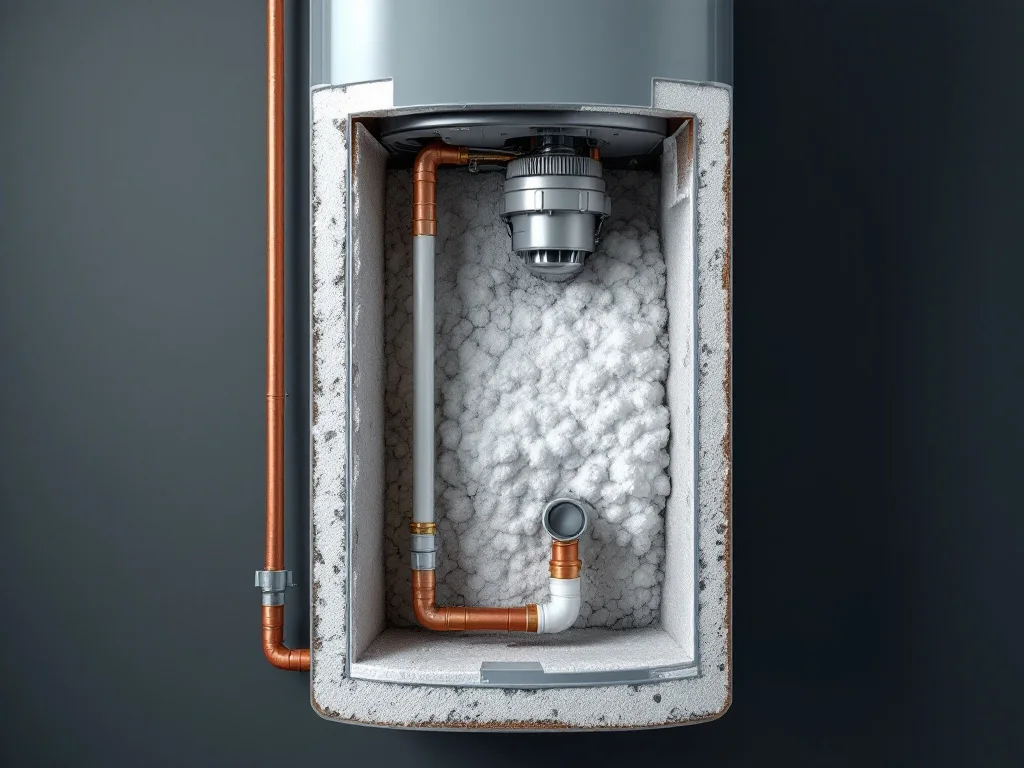 Mineral scale built up inside a water heater on hard Edina water